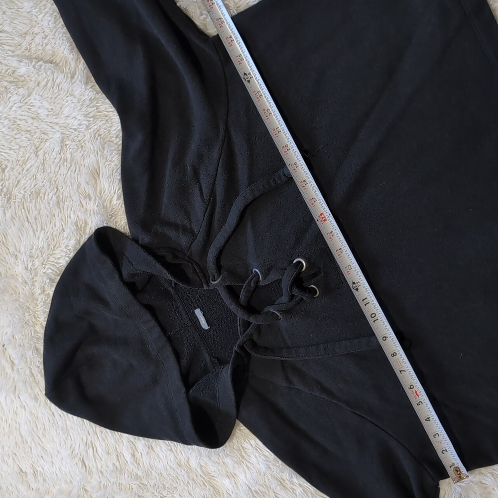 Aerie Black Oversized Lace Up Neckline Crop Hoodie Fall Sweatshirt Large - Picture 10 of 11